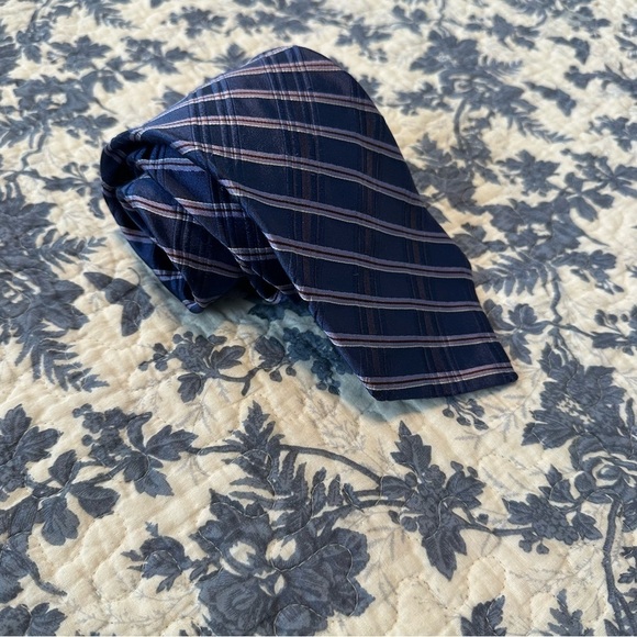 IKE Behar Repp Tie Blue & Lavender Stripes Imported Silk Hand Tailored 58”x3.5” - Picture 3 of 10
